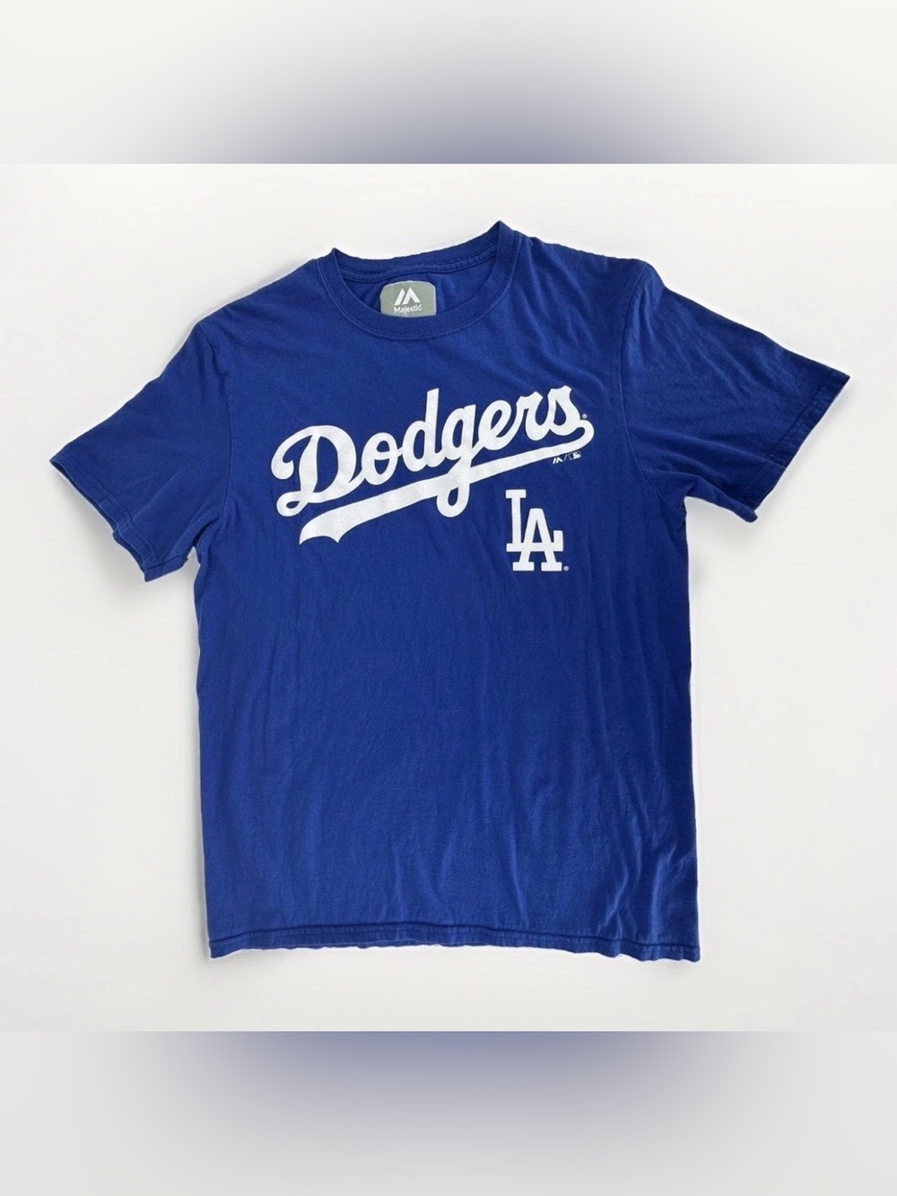 Majestic LA Dodgers Mens M Blue Graphic T Shirt MLB Baseball Logo Tee